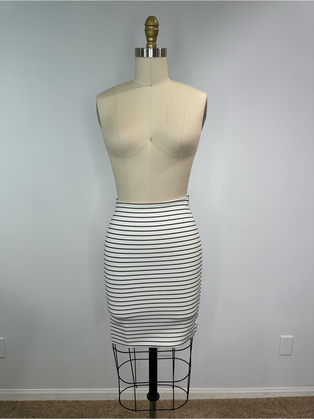 Torn by Ronny Kobo Striped Bodycon Pencil Skirt in White and Black